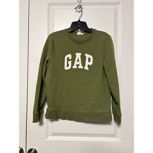 Gap Logo Sweatshirt Womens Olive Green Crewneck Fleece Pullover Medium